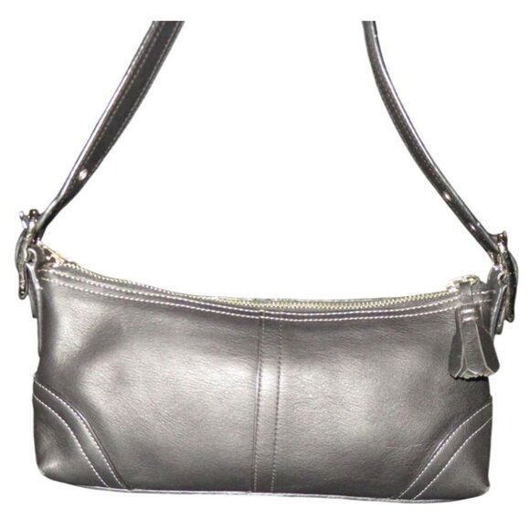 Coach 2007 Black Leather Hampton Demi Baguette Hobo Satchel Bag 8A64 - Picture 2 of 10